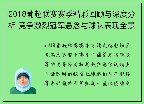 2018葡超联赛赛季精彩回顾与深度分析 竞争激烈冠军悬念与球队表现全景评述