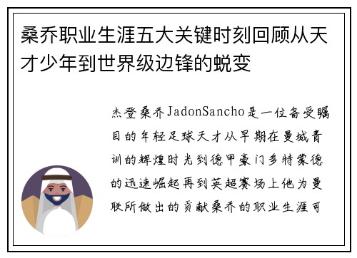 桑乔职业生涯五大关键时刻回顾从天才少年到世界级边锋的蜕变